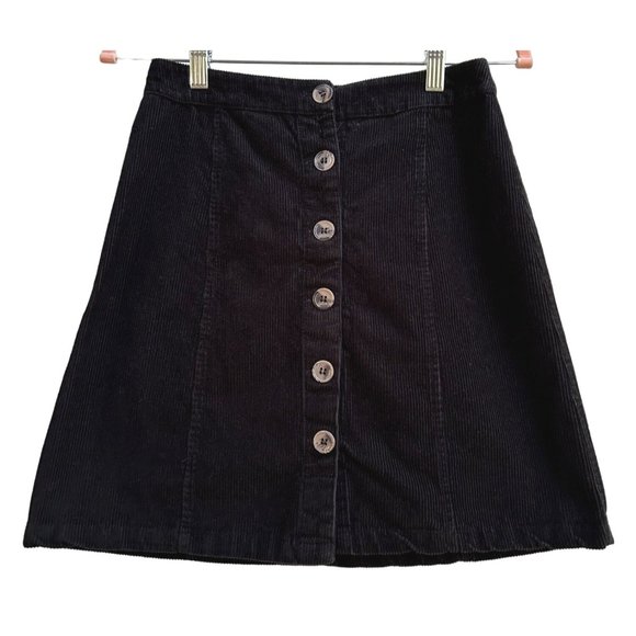 Japna Women's Black Corduroy Button Front Mini Skirt Size XS - Picture 2 of 6